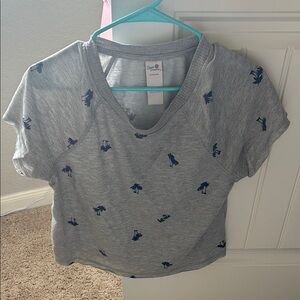 Gray T-Shirt with Blue Palm Tree Print